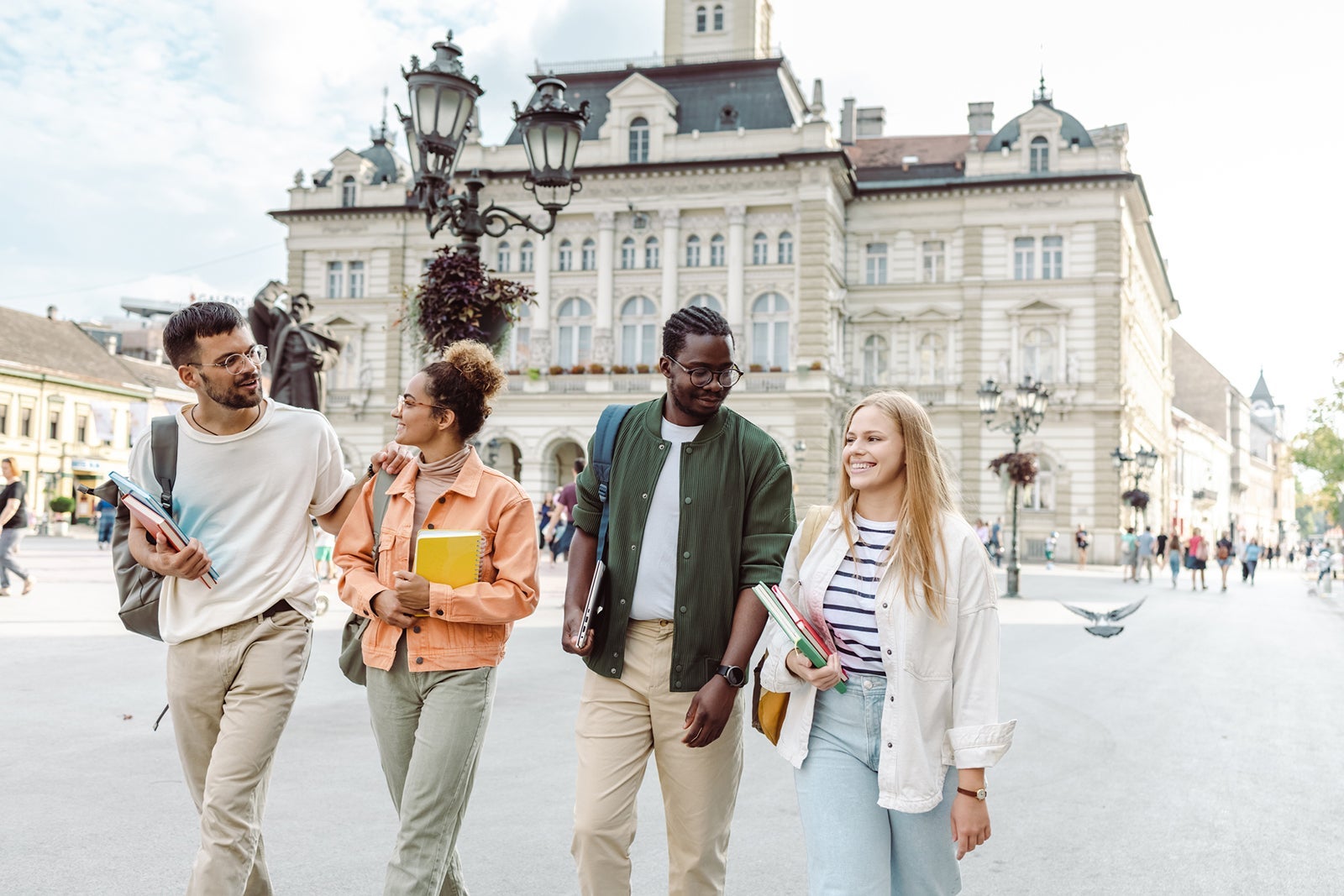 Cheerful Multi-ethnic group of students on the street
